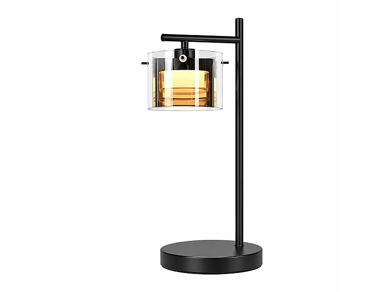 NETTLIFE Lampe à Poser LED avec Câble, Lampe de Chevet Noire en Verre Fumé et Métal, Lumière Chaude Moderne pour Salon, Chambre, Bureau, Couloir