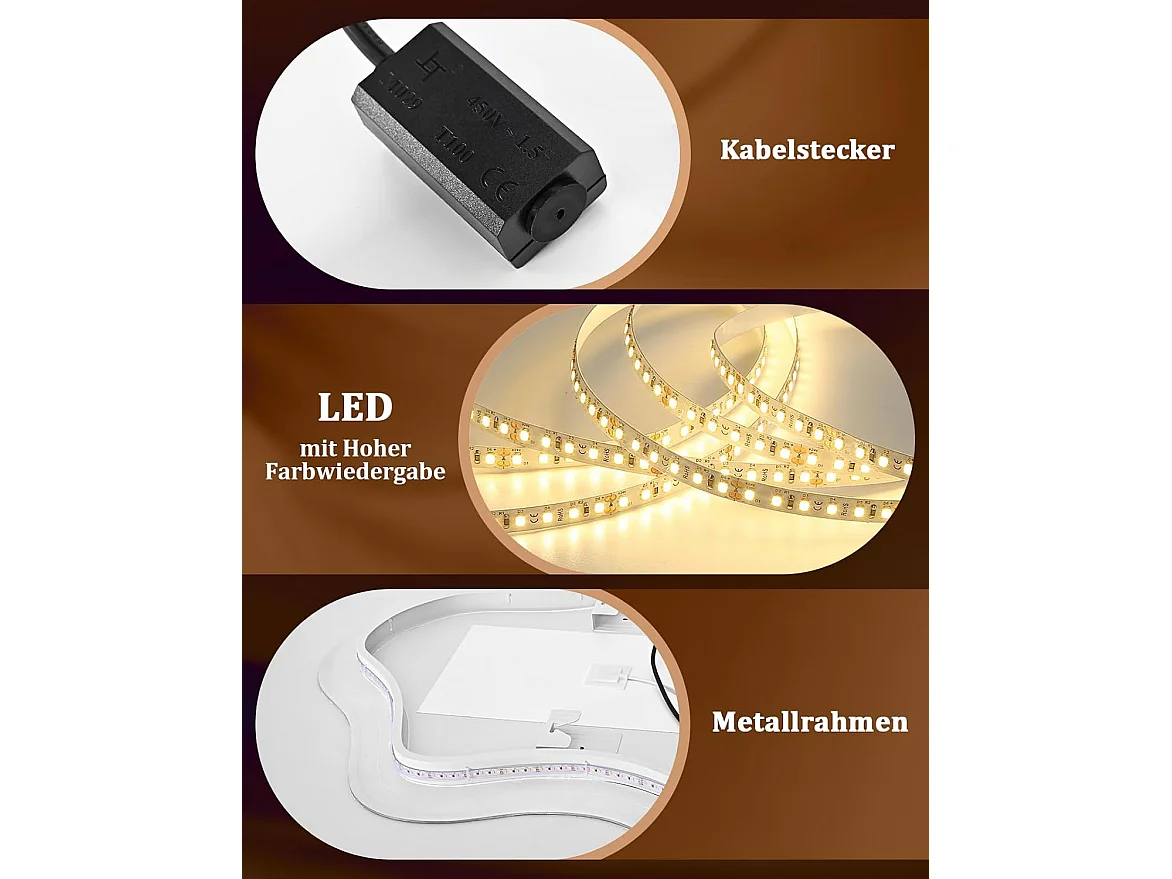 Nettlife Miroir de Salle de Bain LED Asymétrique 60 × 80 cm, Tactile, Antibuée, Dimmable 3000-6500 K, IP44, Mural. Miroir Lumineux Design., INTENSITÉ RÉGLABLE