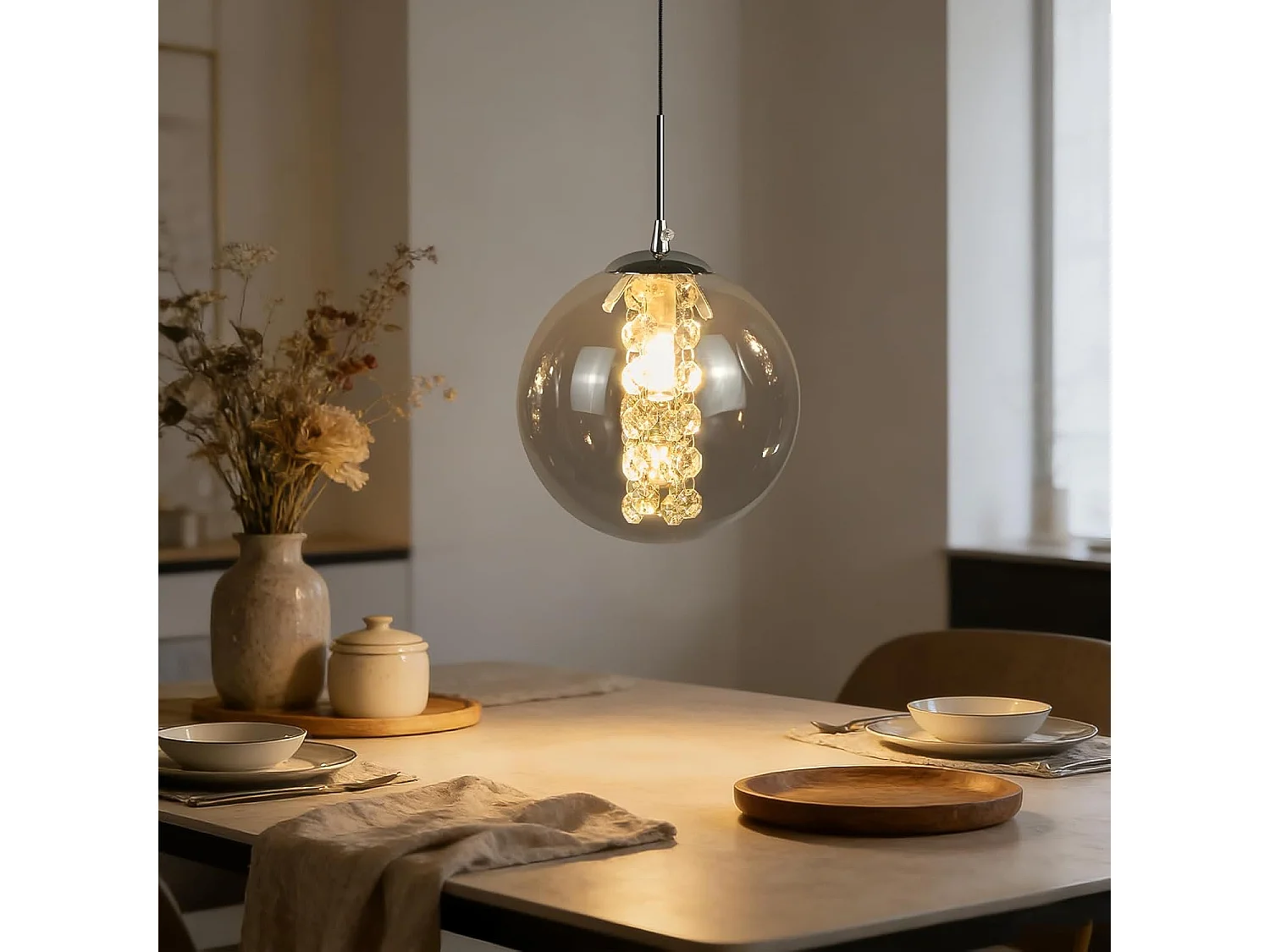 Nettlife Suspension Moderne Verre Gris Fumé G9, Lustre Hauteur Réglable 120cm pour Table à Manger, Chambre, Cuisine, Bar