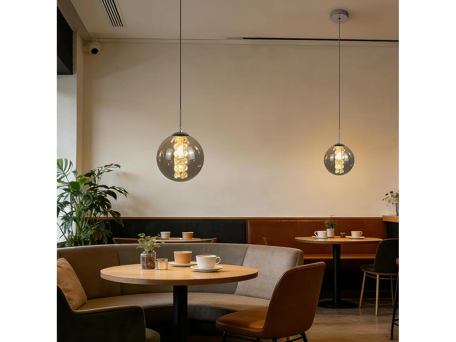 Nettlife Suspension Moderne Verre Gris Fumé G9, Lustre Hauteur Réglable 120cm pour Table à Manger, Chambre, Cuisine, Bar