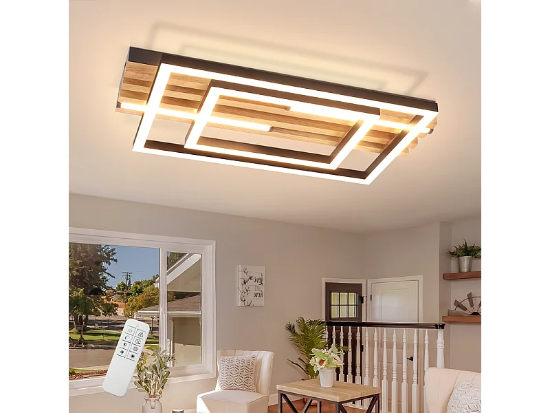 NETTLIFE 34W 38cm Ściemnialna lampa sufitowa LED, nowoczesna kwadratowa metalowa lampa z pilotem i pamięcią ustawień do salonu, sypialni, kuchni i biura