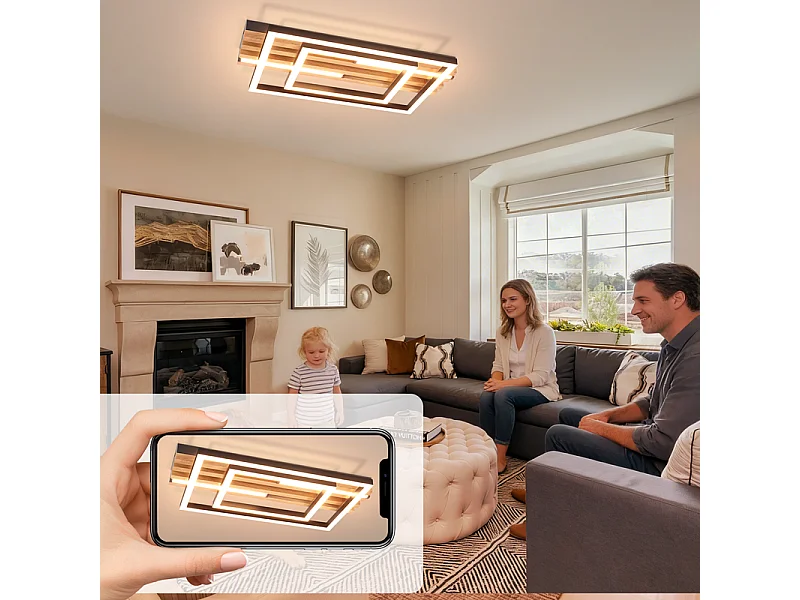 NETTLIFE 34W 38cm Ściemnialna lampa sufitowa LED, nowoczesna kwadratowa metalowa lampa z pilotem i pamięcią ustawień do salonu, sypialni, kuchni i biura