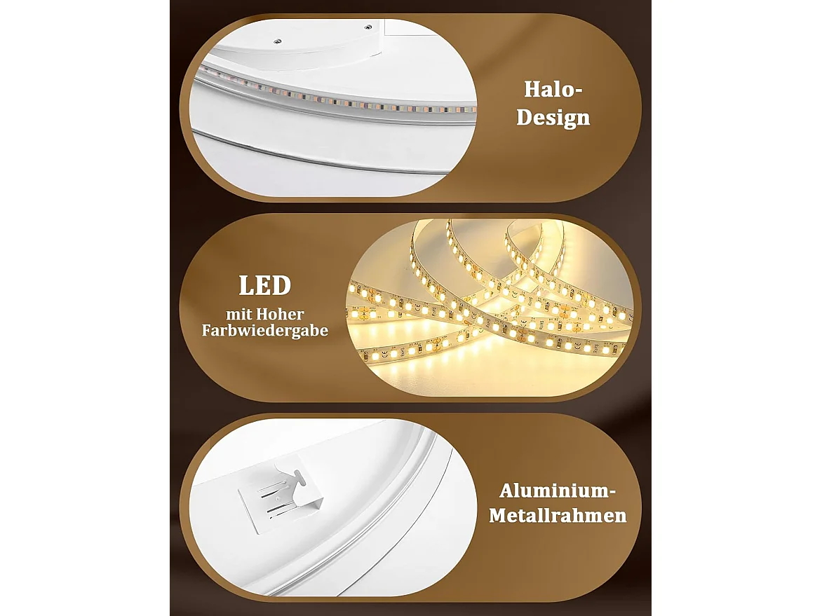 Nettlife Miroir de Salle de Bain Ovale LED 50 × 70 cm, Tactile, Antibuée, Dimmable 3000-6500 K, IP44, Mural. Miroir Lumineux Design., Intensité lumineuse réglable