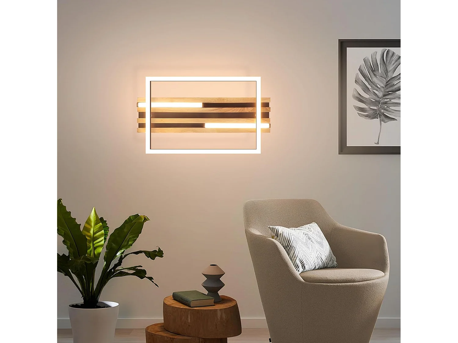 NETTLIFE 38 cm, 24 W, nowoczesna drewniana lampa sufitowa LED, prostokątna, czarna, 3000 K, ciepła biel, do salonu, sypialni, kuchni, przedpokoju, biura