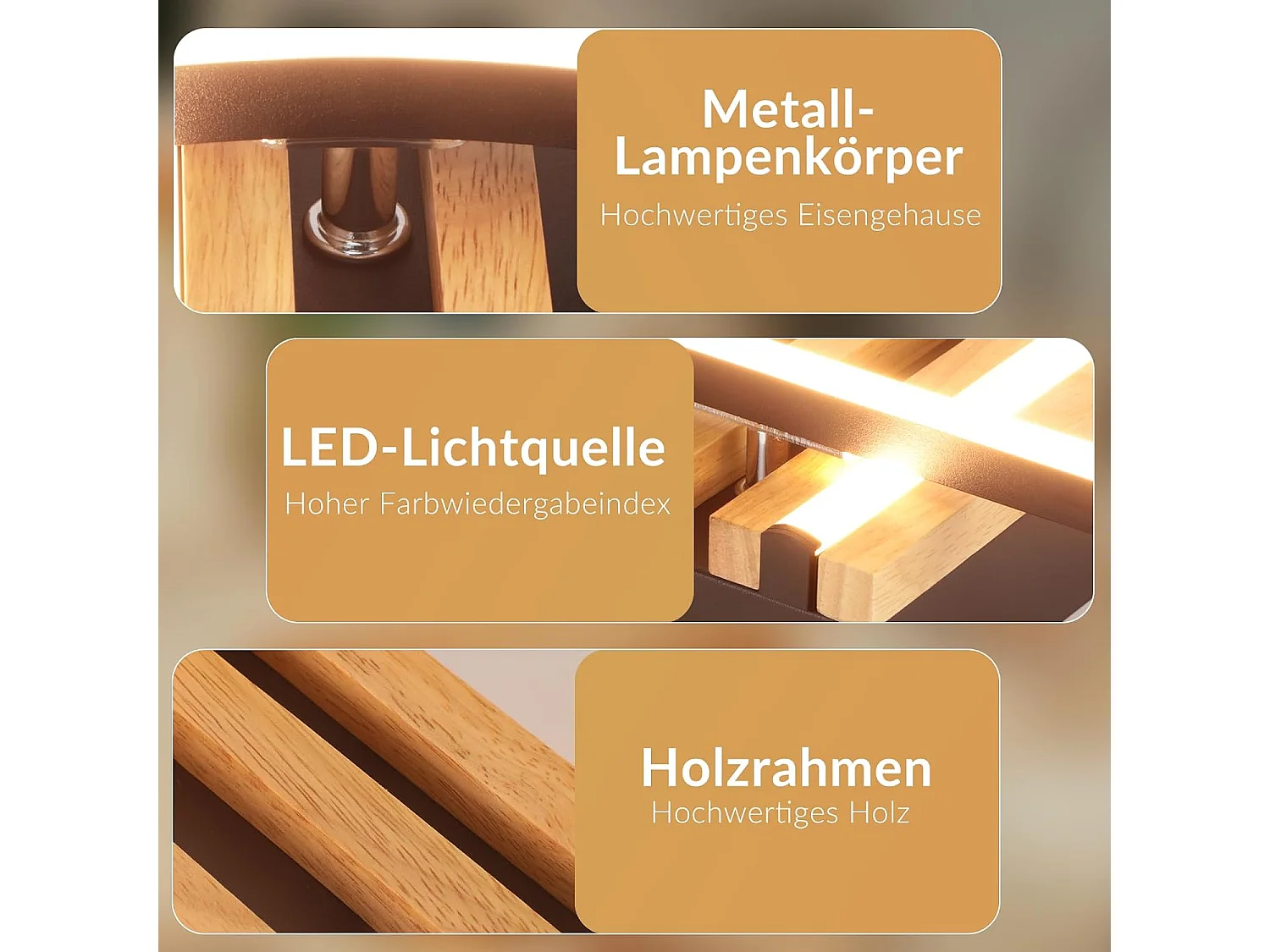 NETTLIFE 38 cm, 24 W, nowoczesna drewniana lampa sufitowa LED, prostokątna, czarna, 3000 K, ciepła biel, do salonu, sypialni, kuchni, przedpokoju, biura