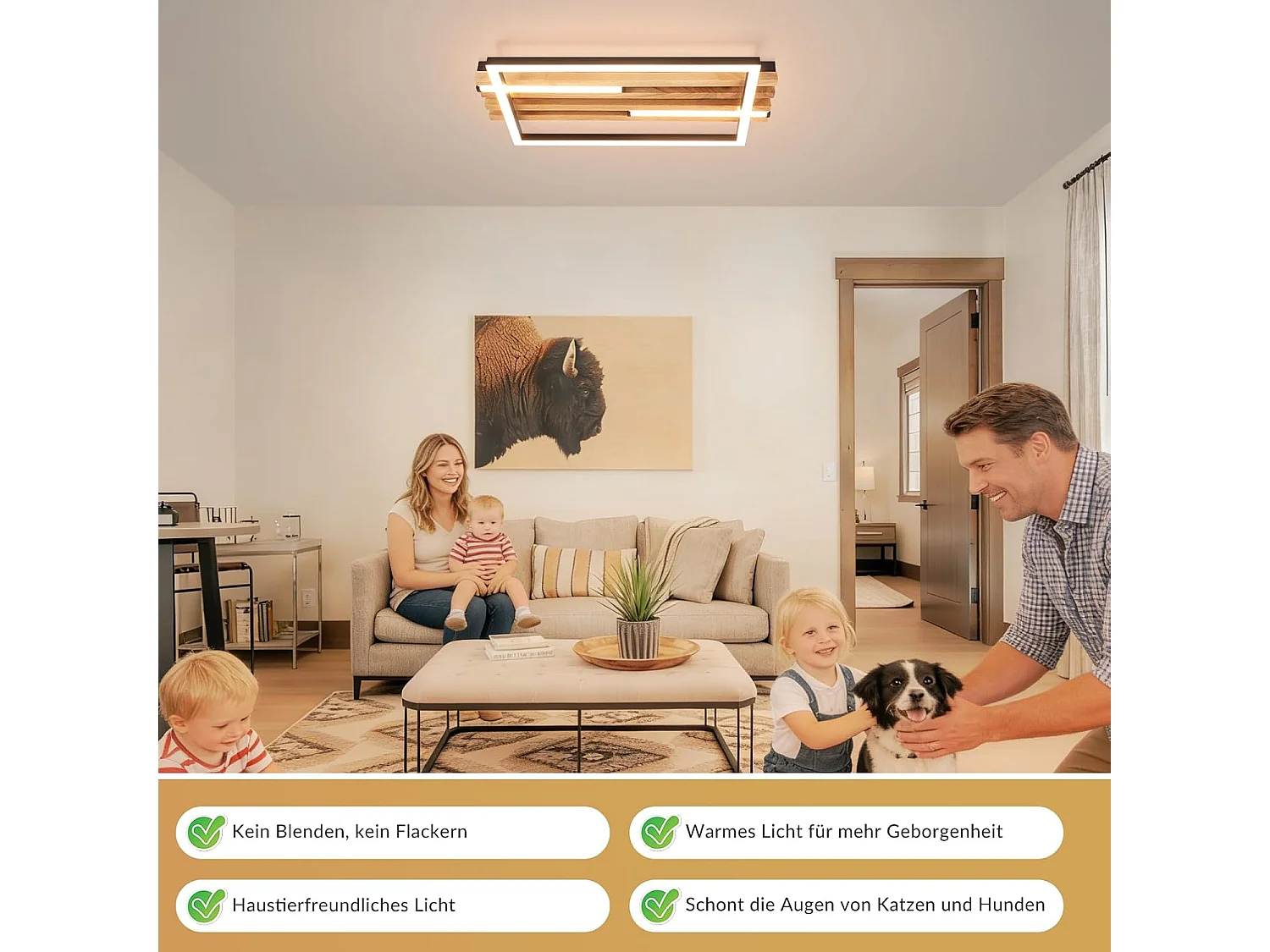 NETTLIFE 38 cm, 24 W, nowoczesna drewniana lampa sufitowa LED, prostokątna, czarna, 3000 K, ciepła biel, do salonu, sypialni, kuchni, przedpokoju, biura