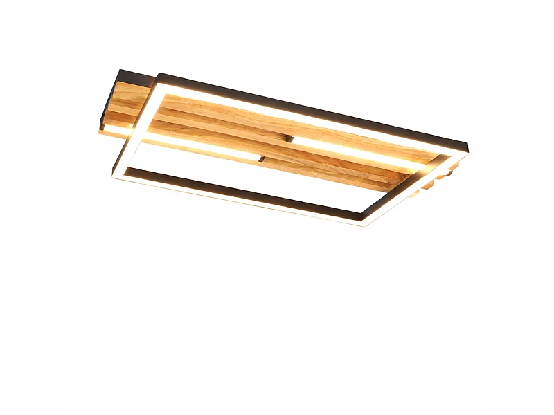 NETTLIFE 38 cm, 24 W, nowoczesna drewniana lampa sufitowa LED, prostokątna, czarna, 3000 K, ciepła biel, do salonu, sypialni, kuchni, przedpokoju, biura