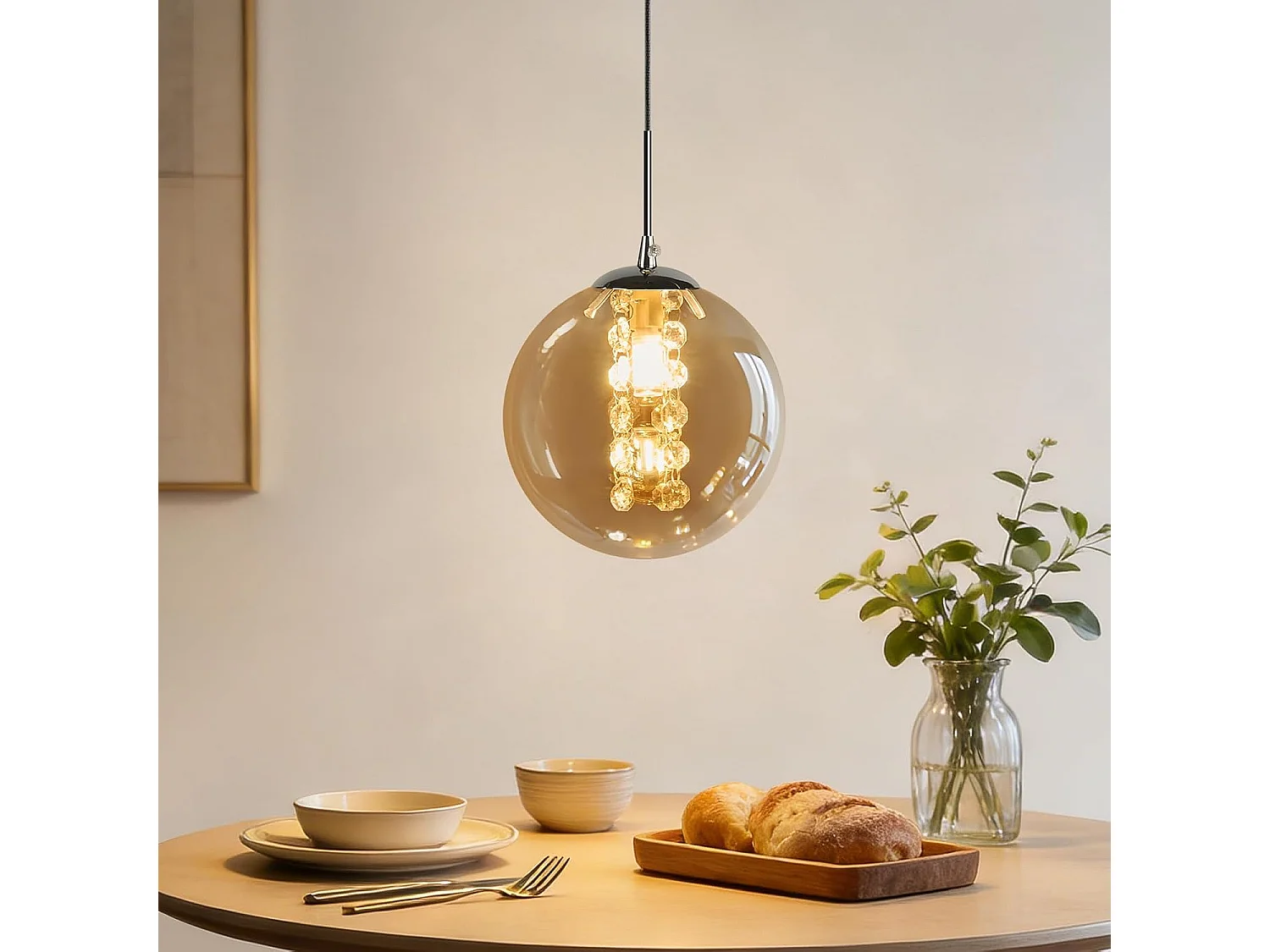 Nettlife Moderne Pendelleuchte G9 aus bernsteinfarbenem Glas, höhenverstellbarer Kronleuchter 120 cm, Designerleuchte für Esstisch