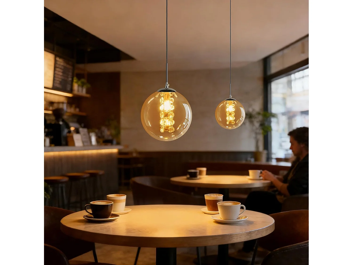 Nettlife Moderne Pendelleuchte G9 aus bernsteinfarbenem Glas, höhenverstellbarer Kronleuchter 120 cm, Designerleuchte für Esstisch
