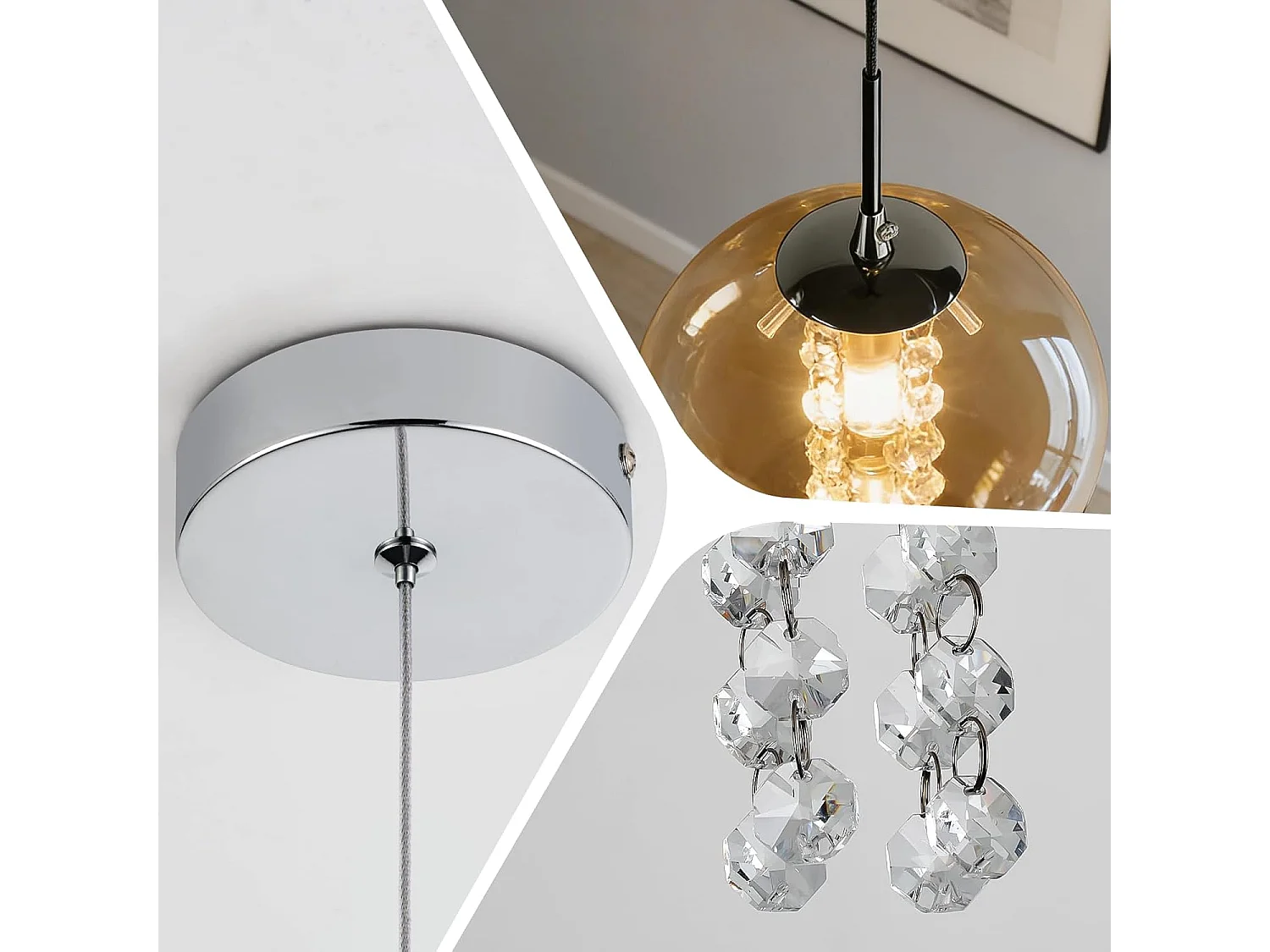 Nettlife Moderne Pendelleuchte G9 aus bernsteinfarbenem Glas, höhenverstellbarer Kronleuchter 120 cm, Designerleuchte für Esstisch