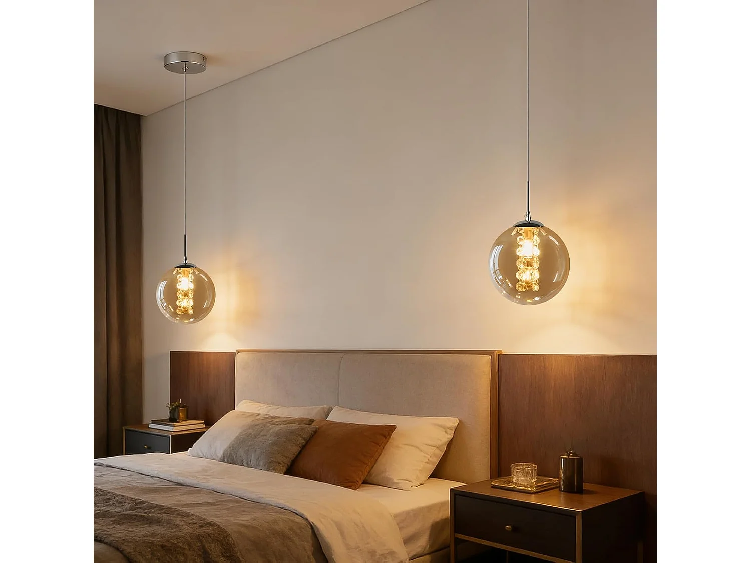 Nettlife Moderne Pendelleuchte G9 aus bernsteinfarbenem Glas, höhenverstellbarer Kronleuchter 120 cm, Designerleuchte für Esstisch