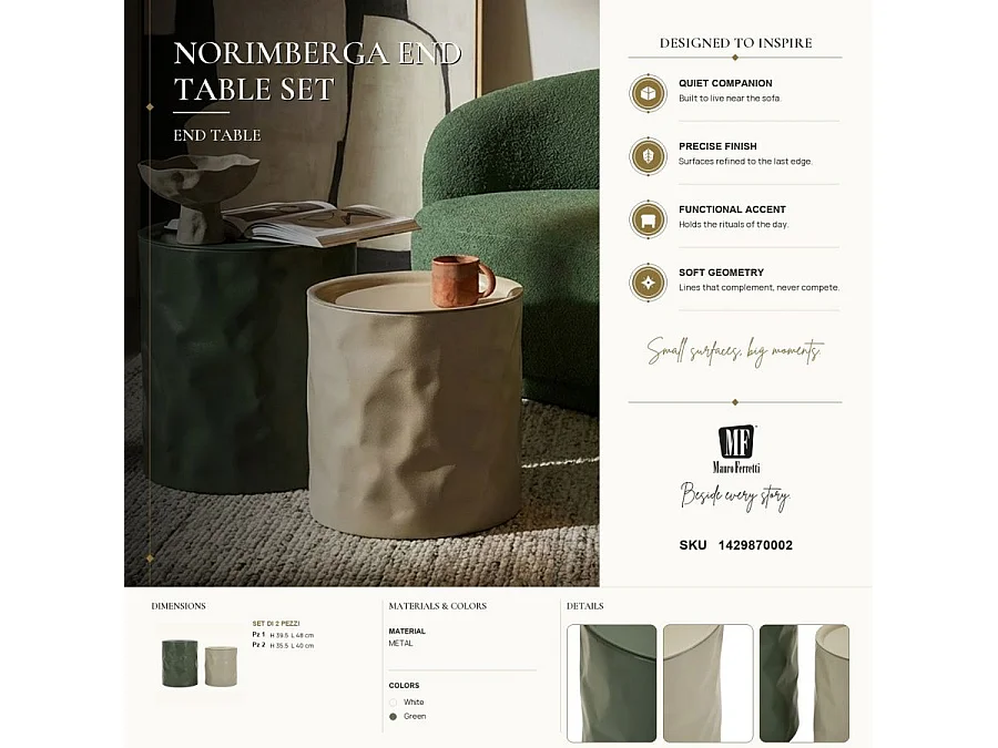 Set van 2 Norimberga bijzettafels, afmetingen: 39,5 x 48 cm en 35,5 x 40 cm.