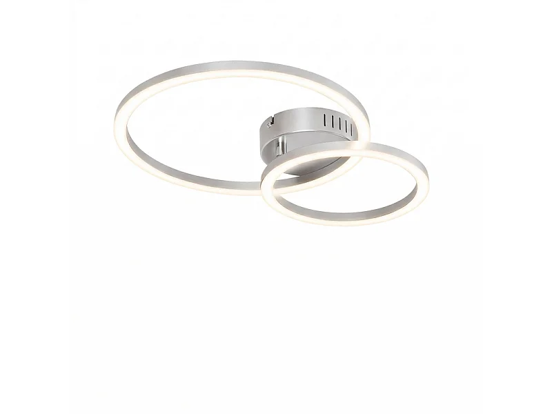 NETTLIFE Plafonnier LED Moderne Argent 40cm 23W, Design 2 Anneaux, 3000K Blanc Chaud, Luminaire de Plafond pour Salon, Chambre, Cuisine, Bureau