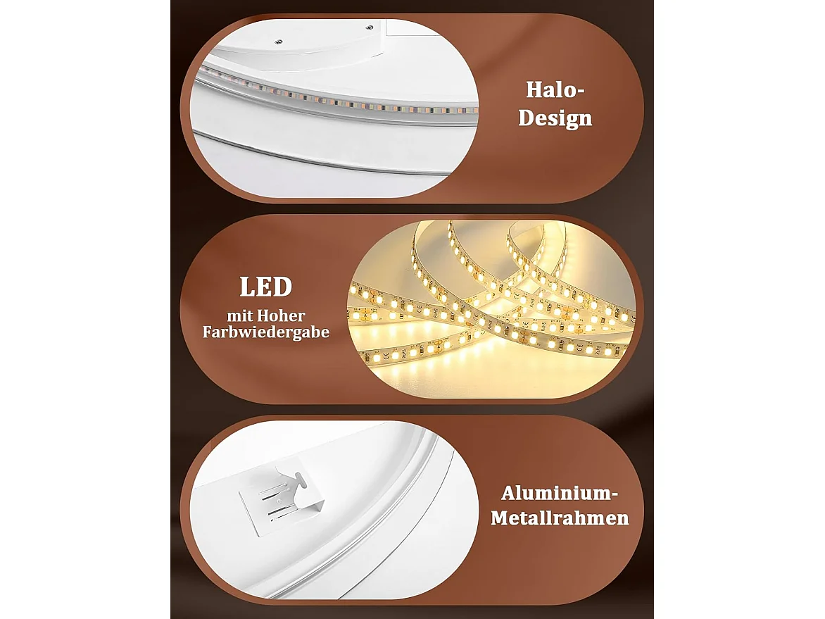 Nettlife Miroir de Salle de Bain Ovale LED 60 × 80 cm, Tactile, Antibuée, Dimmable 3000-6500 K, IP44, Mural. Miroir Lumineux Design., Intensité lumineuse réglable