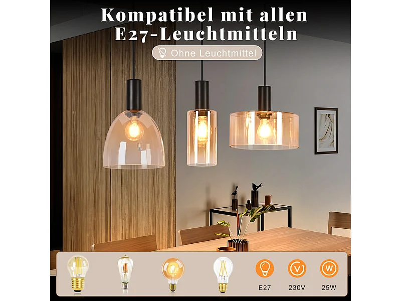 NETTLIFE 3-punktowa lampa wisząca nad stół jadalny, żyrandol w stylu vintage industrial z regulowaną wysokością do kuchni i salonu (żarówki nie są dołączone)