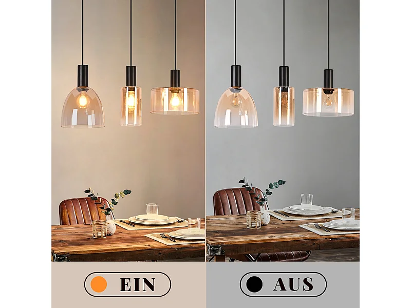 NETTLIFE 3-punktowa lampa wisząca nad stół jadalny, żyrandol w stylu vintage industrial z regulowaną wysokością do kuchni i salonu (żarówki nie są dołączone)