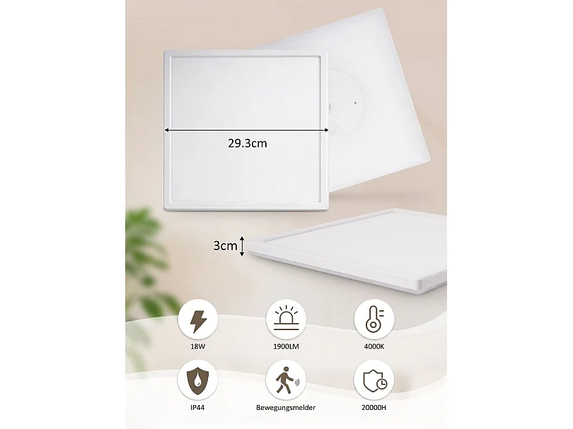 Nettlife plafón LED con detector, 18W, 1900lm, 4000K, IP44, radar, Ø29cm