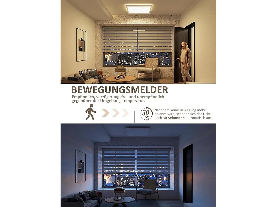 Nettlife LED-Deckenleuchte mit Sensor, 18W, 1900lm, 4000K, IP44, Radar, Ø29cm