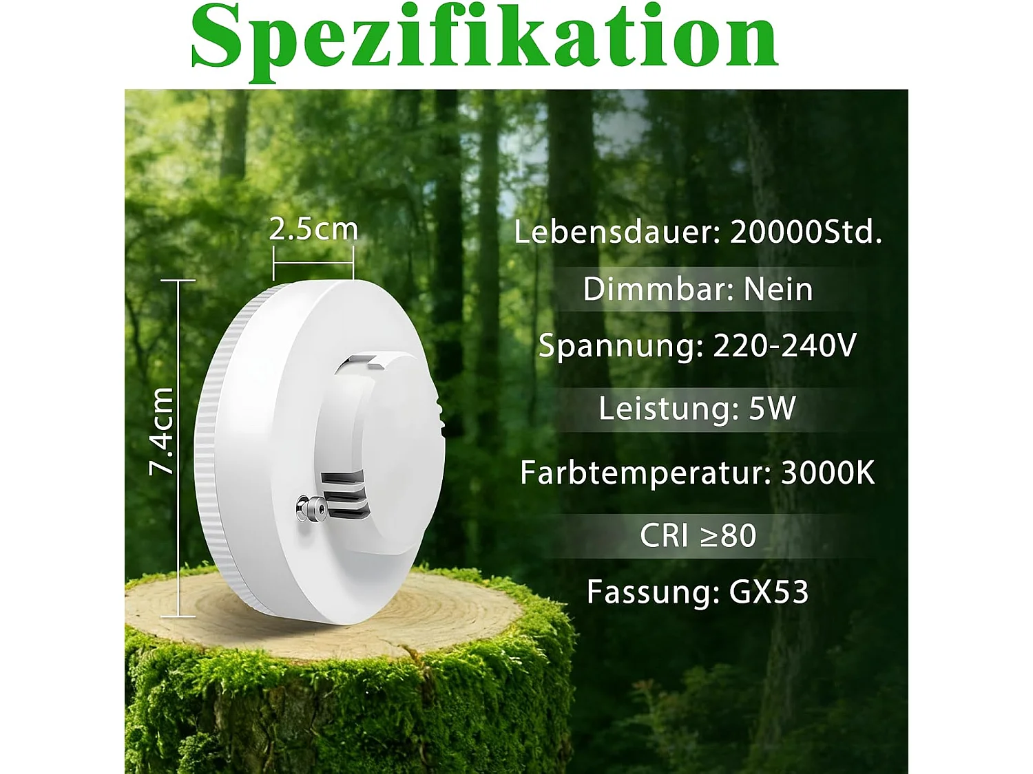 Nettlife 4er-Pack GX53 Ultra Slim LED-Lampen, 5 W (entspricht 50 W), 3000 K Warmweiß, 74 x 25 mm, flimmerfreie Unterbauleuchten, 230 V, nicht dimmbar