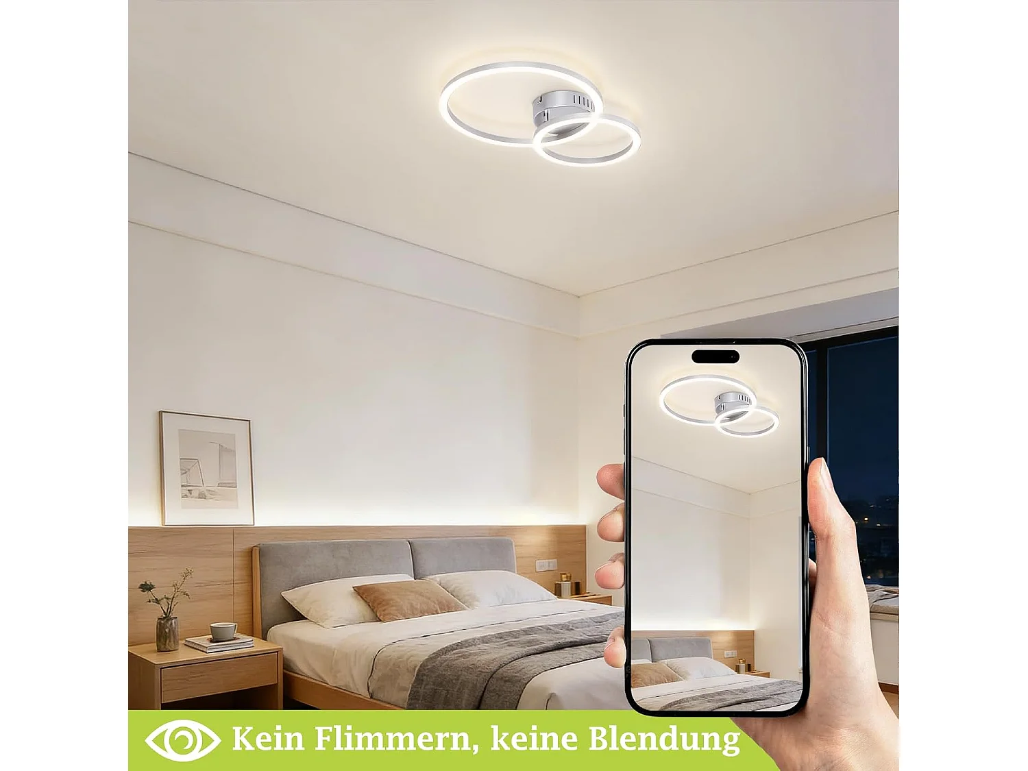 NETTLIFE 40 cm 23 W Nowoczesna srebrna lampa sufitowa LED, 2-pierścieniowa, 4000 K, neutralna biel, idealna do salonu, sypialni, kuchni, korytarza i biura