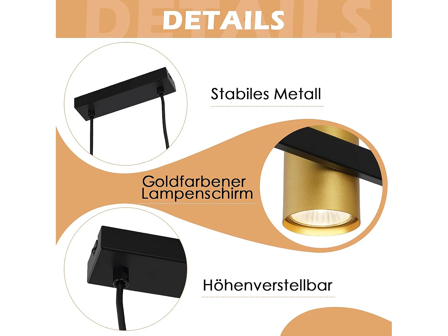 NETTLIFE 6-flammige Pendelleuchte, Schwarz und Gold, GU10-Leuchtmittel, moderner Industrie-Kronleuchter für Esstisch, Wohnzimmer(Leuchtmittel nicht enthalten)