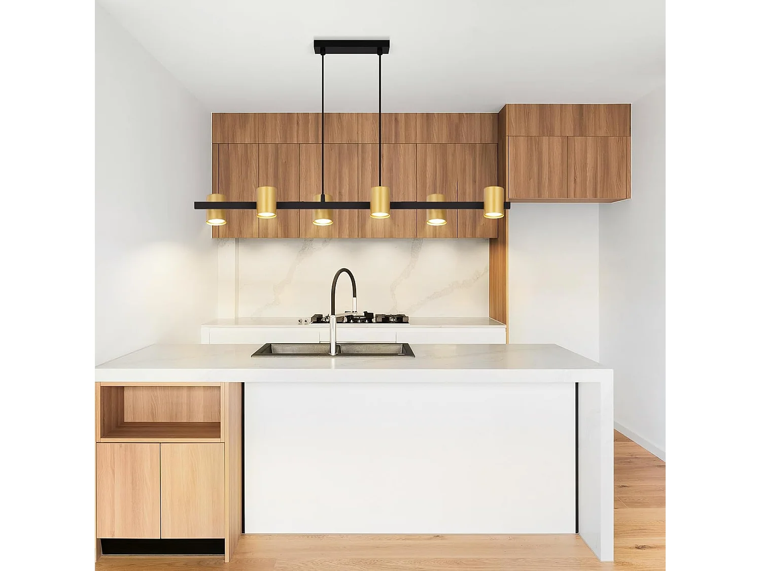 NETTLIFE 6-flammige Pendelleuchte, Schwarz und Gold, GU10-Leuchtmittel, moderner Industrie-Kronleuchter für Esstisch, Wohnzimmer(Leuchtmittel nicht enthalten)