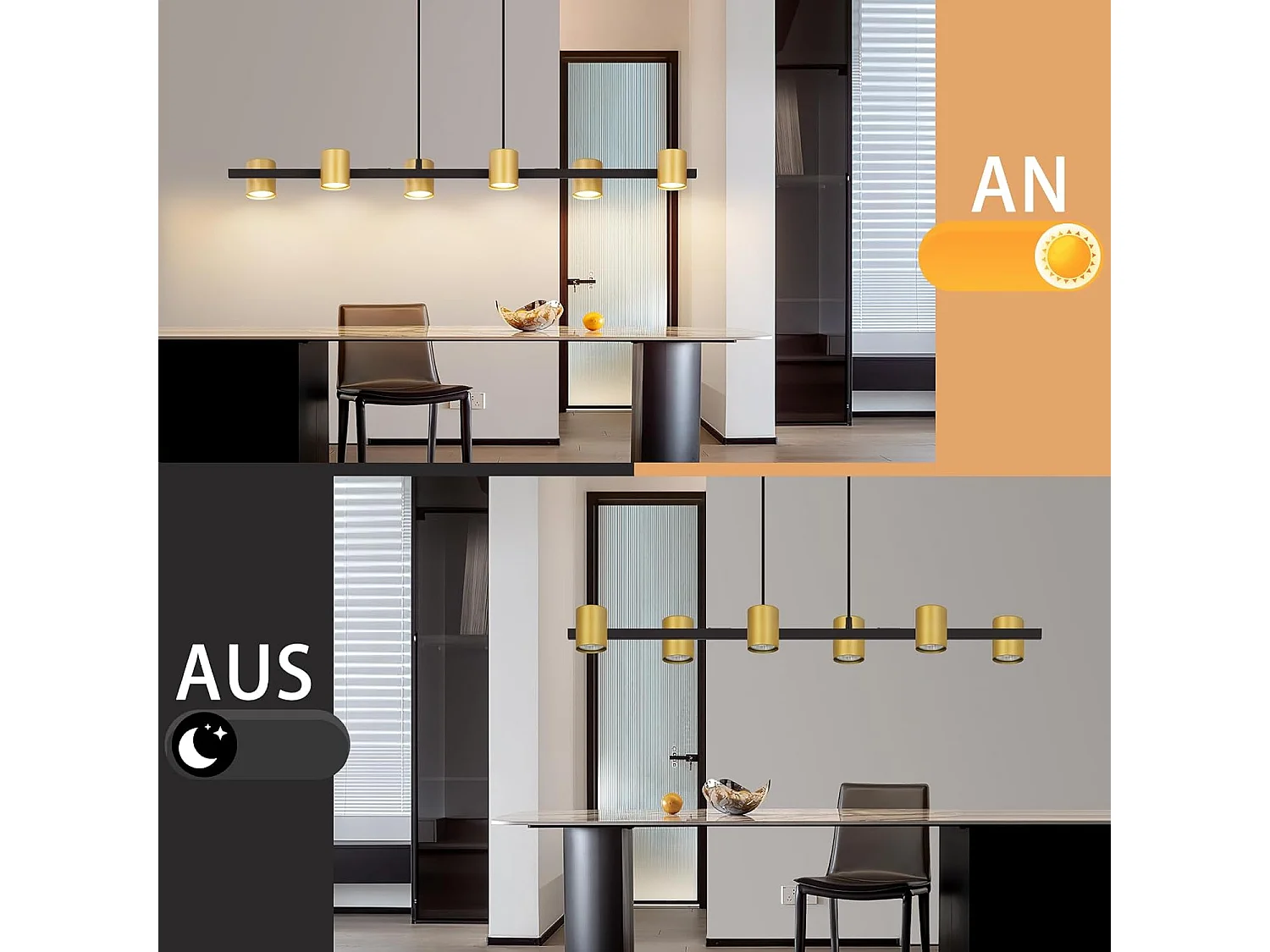 NETTLIFE 6-flammige Pendelleuchte, Schwarz und Gold, GU10-Leuchtmittel, moderner Industrie-Kronleuchter für Esstisch, Wohnzimmer(Leuchtmittel nicht enthalten)