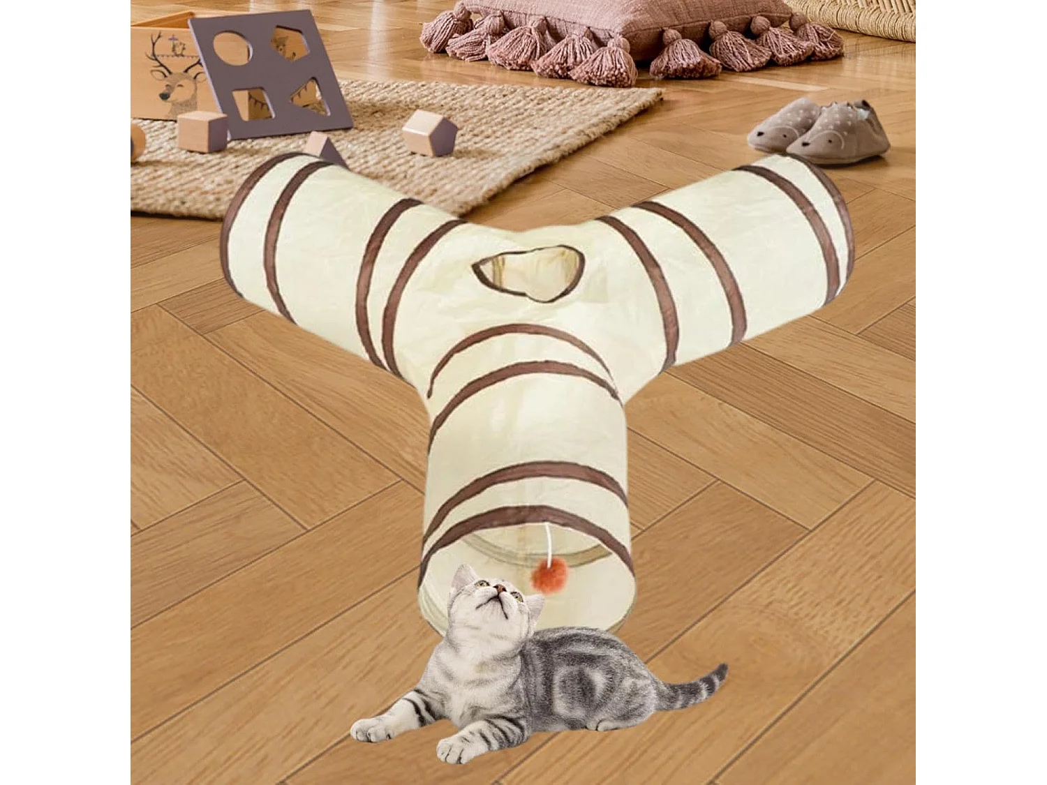NETTLIFE Tunnel pour Chat Pliable et Détachable, Jouet Interactif 2-en-1 pour Jouer et Dormir, Design Portable pour Chats d'Intérieur et Chatons