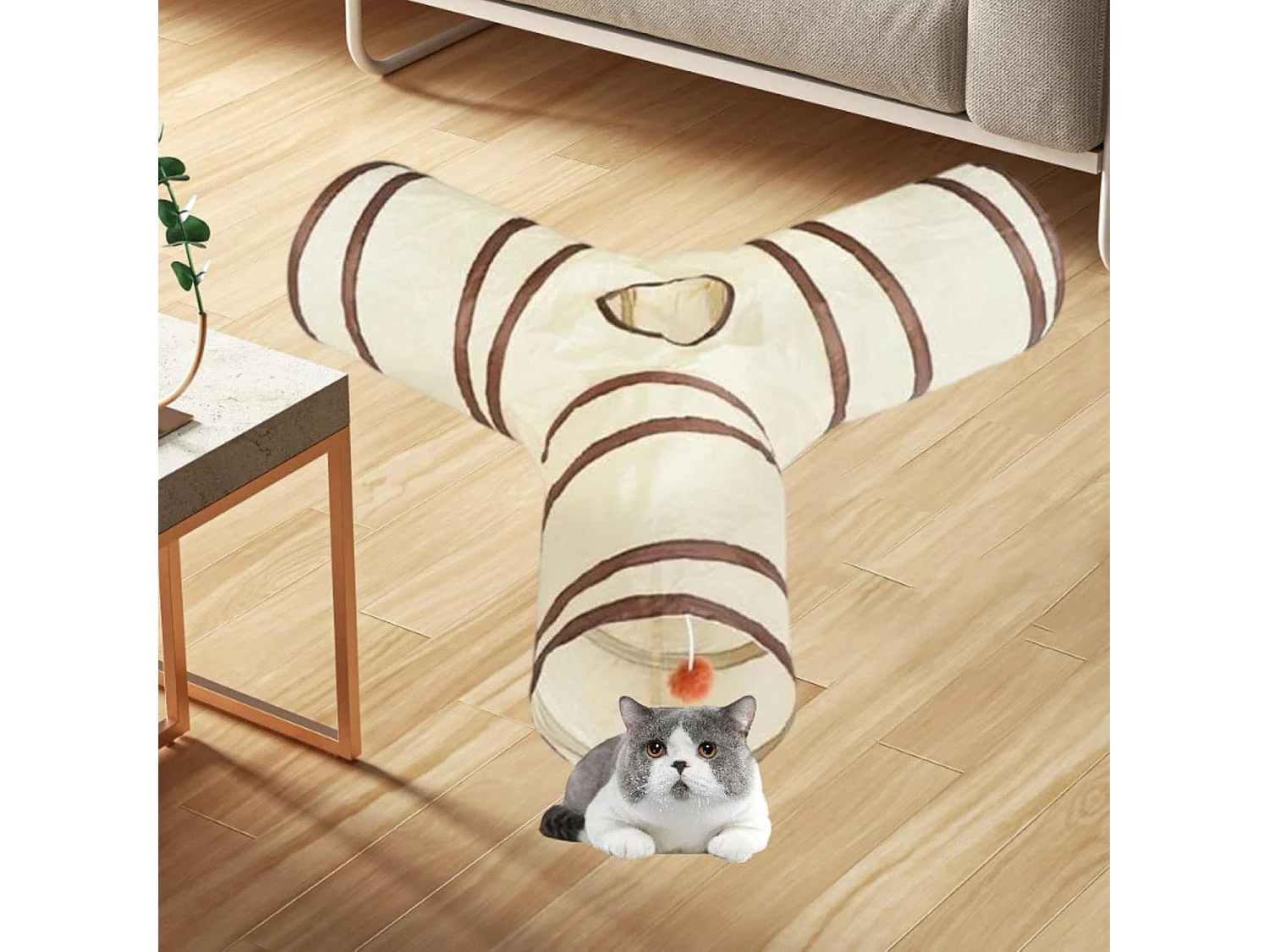NETTLIFE Tunnel pour Chat Pliable et Détachable, Jouet Interactif 2-en-1 pour Jouer et Dormir, Design Portable pour Chats d'Intérieur et Chatons