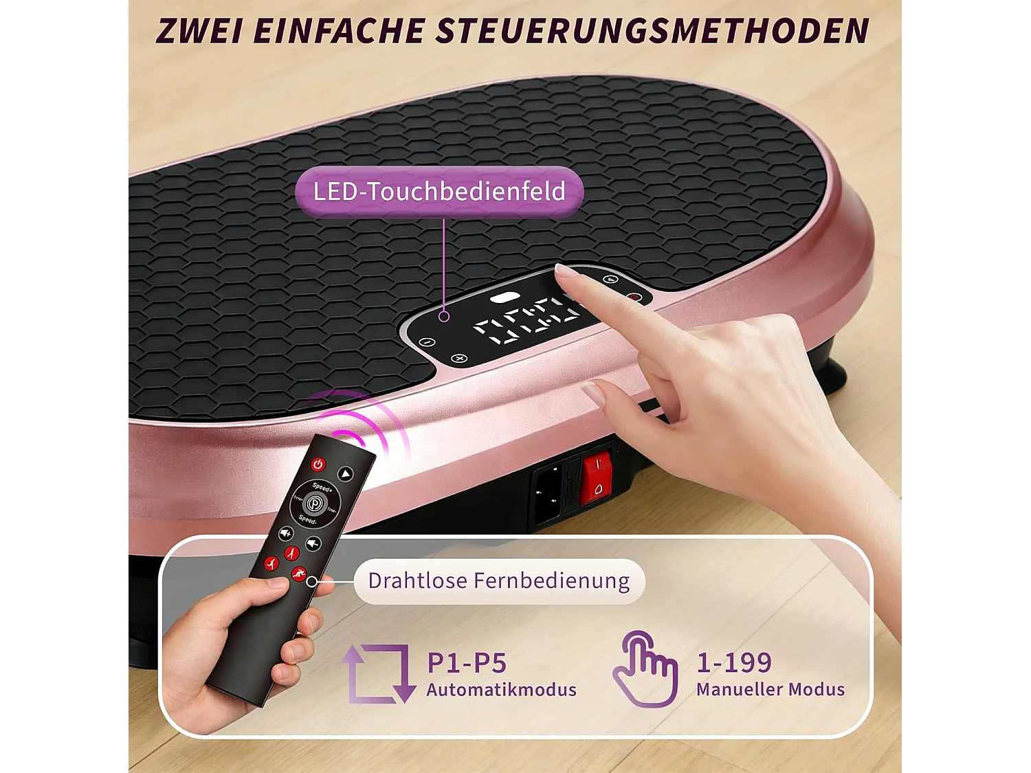 NETTLIFE Vibrationsplatte für Fitness, 199 Stufen & 9 Programme, integrierter Lautsprecher, Ganzkörpertraining & Gewichtsabnahme, 150 kg Belastbarkeit