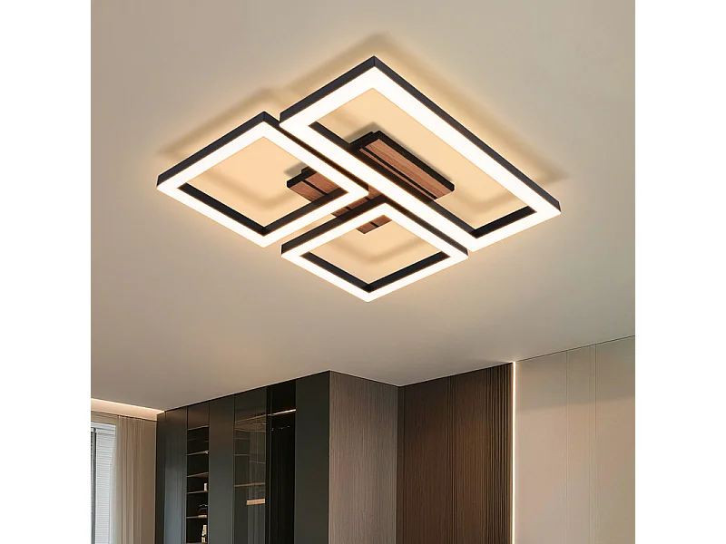Lampa sufitowa LED Nettlife 21 W, nowoczesny, czarny, kwadratowy design z imitacją drewna. Lampa do kuchni, salonu, sypialni, korytarza, ciepła biel 3000 K.
