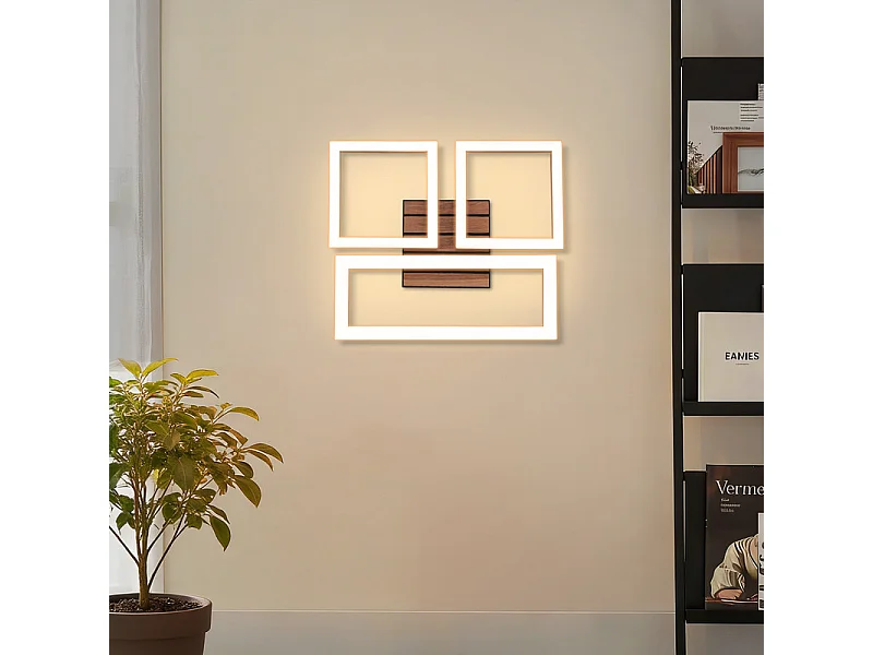 Lampa sufitowa LED Nettlife 21 W, nowoczesny, czarny, kwadratowy design z imitacją drewna. Lampa do kuchni, salonu, sypialni, korytarza, ciepła biel 3000 K.
