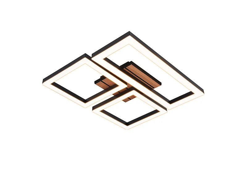 Lampa sufitowa LED Nettlife 21 W, nowoczesny, czarny, kwadratowy design z imitacją drewna. Lampa do kuchni, salonu, sypialni, korytarza, ciepła biel 3000 K.