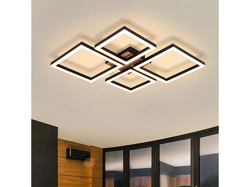 Lampa sufitowa LED Nettlife 32 W, nowoczesny, czarny, kwadratowy design z imitacją drewna. Ciepła, biała lampa sufitowa do sypialni. Oświetlenie wewnętrzne.