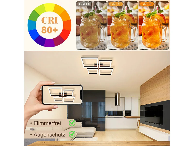 Lampa sufitowa LED Nettlife 32 W, nowoczesny, czarny, kwadratowy design z imitacją drewna. Ciepła, biała lampa sufitowa do sypialni. Oświetlenie wewnętrzne.