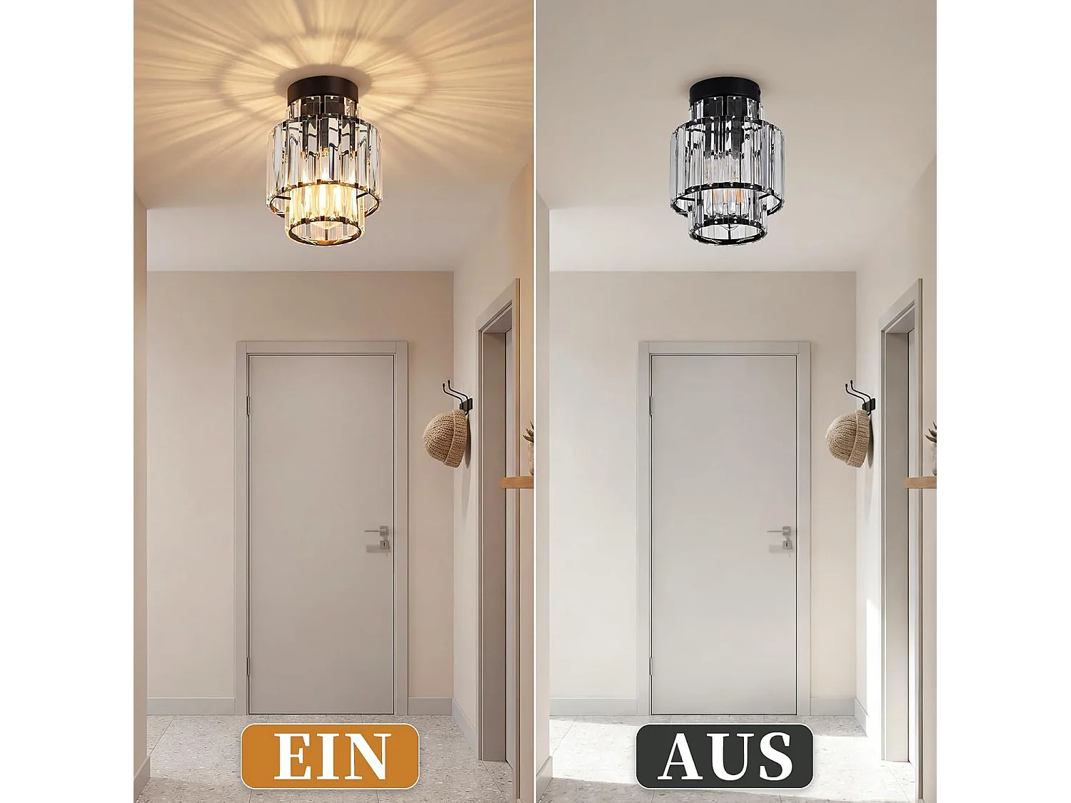 NETTLIFE Plafonnier Cristal Moderne Noir, Lustre Vintage E27 pour Salon Chambre Cuisine Couloir, Luminaire de Plafond Élégant (Sans Ampoule)