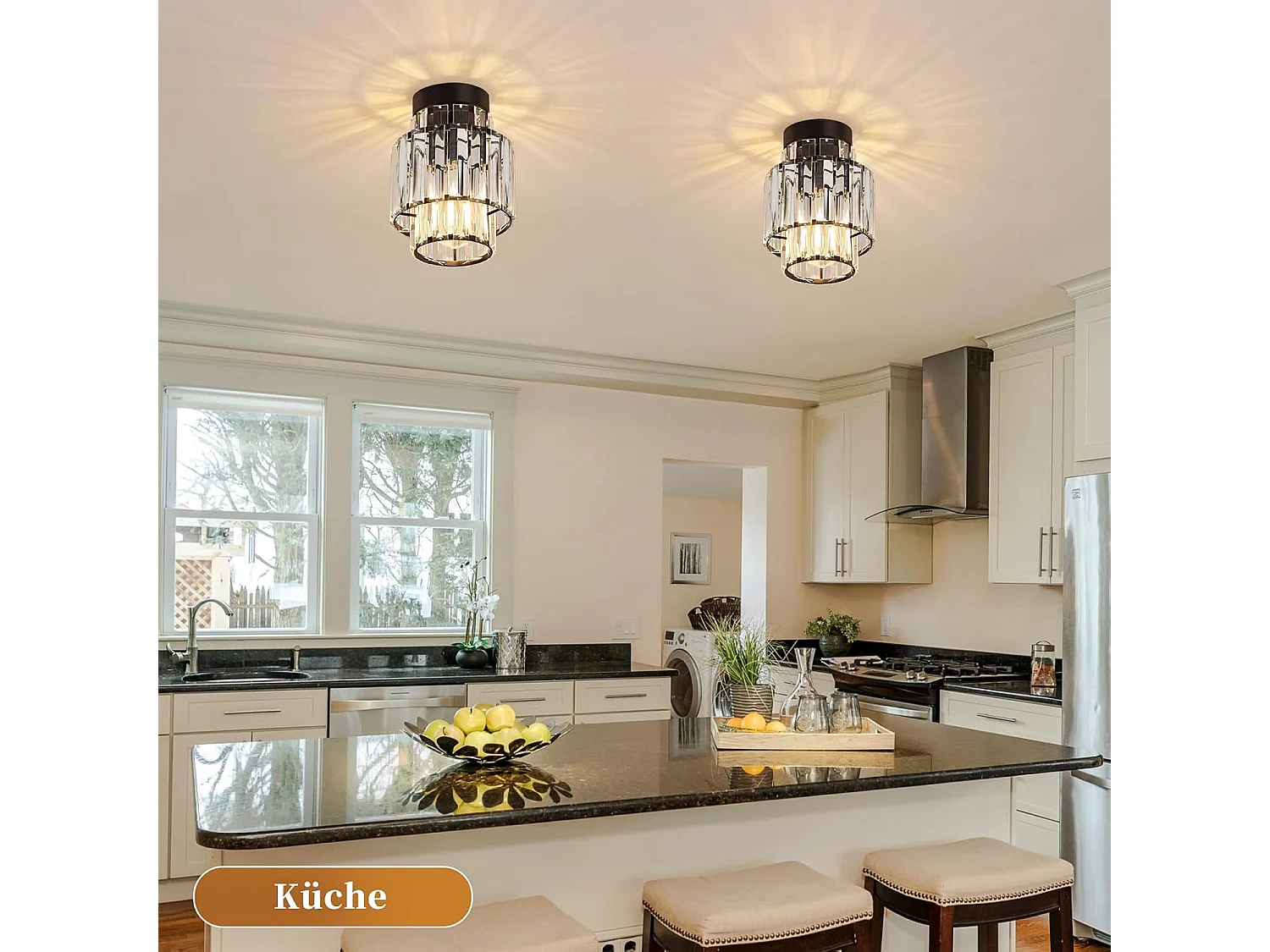 NETTLIFE Plafonnier Cristal Moderne Noir, Lustre Vintage E27 pour Salon Chambre Cuisine Couloir, Luminaire de Plafond Élégant (Sans Ampoule)