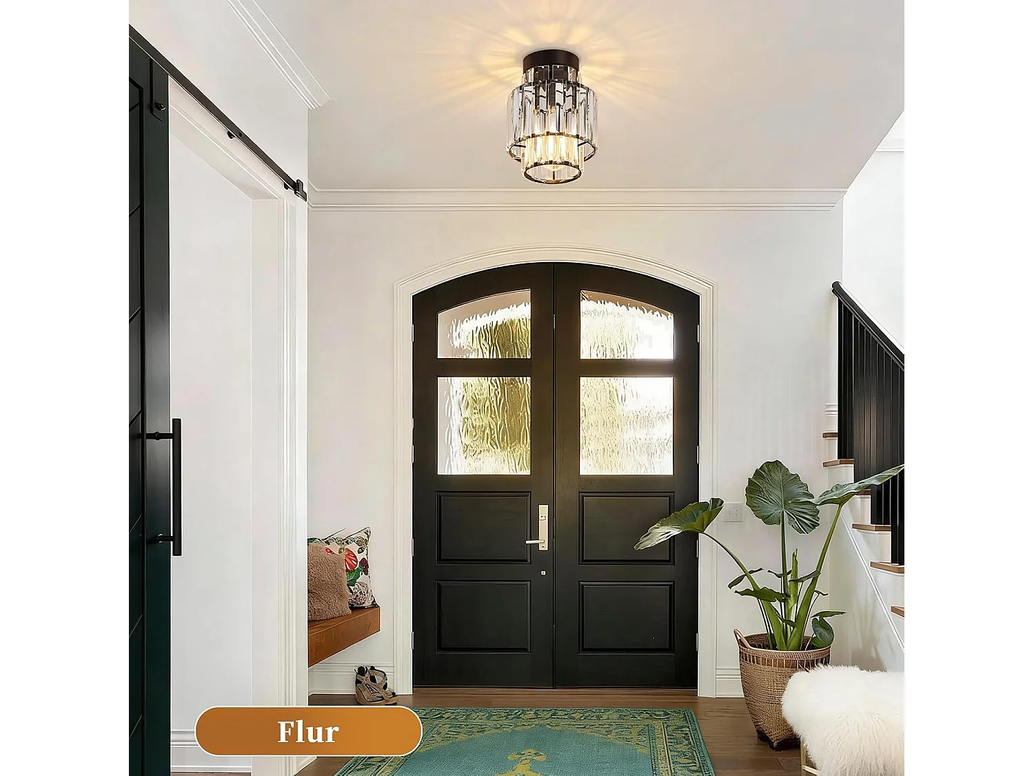 NETTLIFE Plafonnier Cristal Moderne Noir, Lustre Vintage E27 pour Salon Chambre Cuisine Couloir, Luminaire de Plafond Élégant (Sans Ampoule)