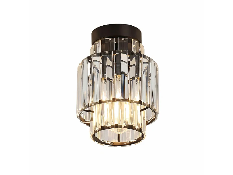 NETTLIFE Plafonnier Cristal Moderne Noir, Lustre Vintage E27 pour Salon Chambre Cuisine Couloir, Luminaire de Plafond Élégant (Sans Ampoule)