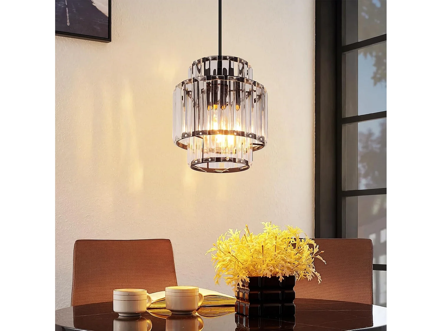 Lampa wisząca Nettlife 1-Light – szklana i kryształowa lampa wisząca, E27, regulowana wysokość, nowoczesny design do jadalni i kuchni