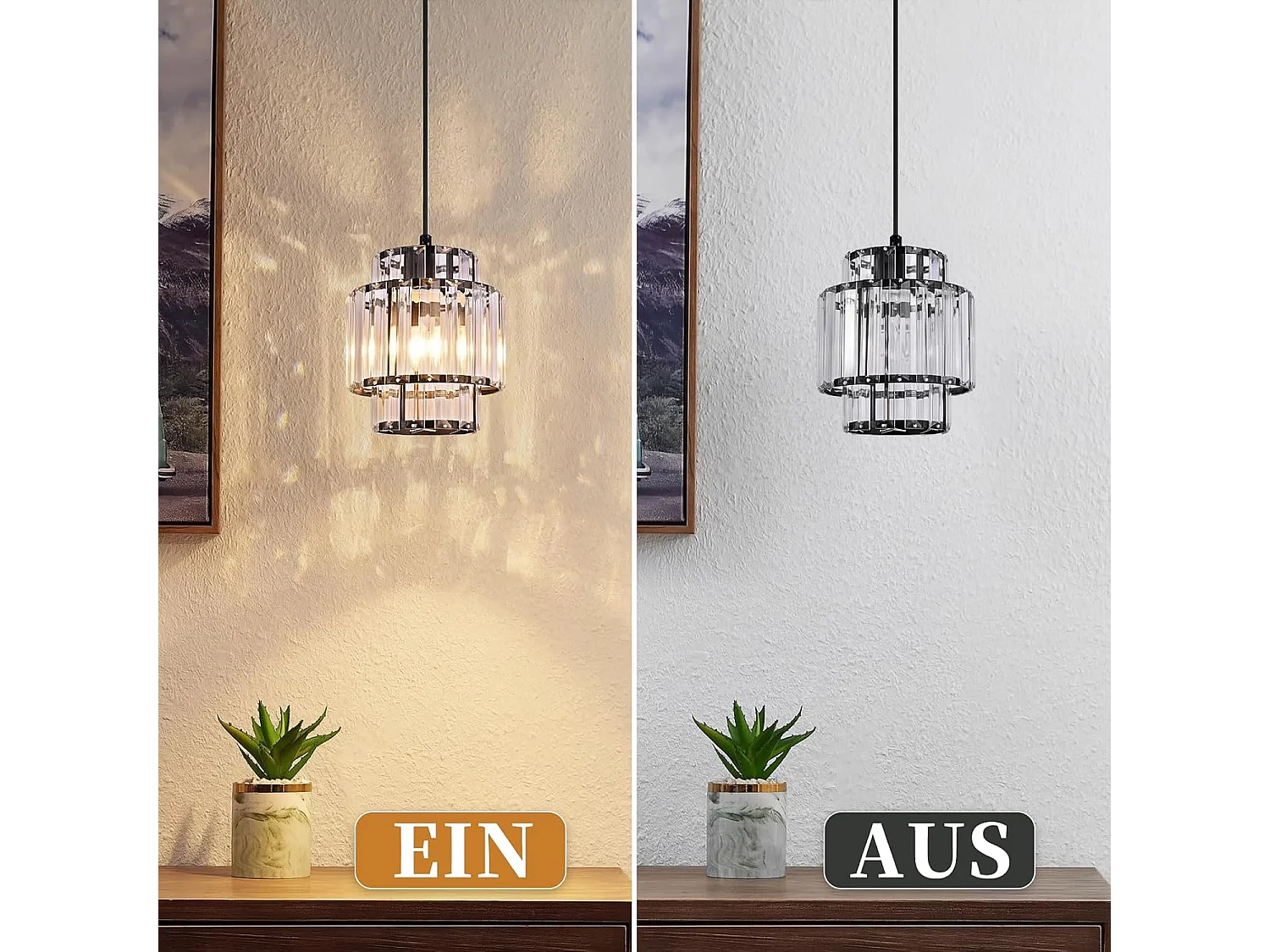 Lampa wisząca Nettlife 1-Light – szklana i kryształowa lampa wisząca, E27, regulowana wysokość, nowoczesny design do jadalni i kuchni