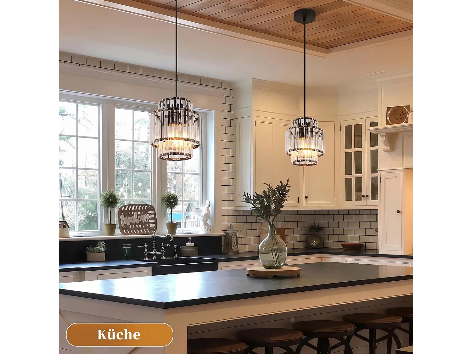 Lampa wisząca Nettlife 1-Light – szklana i kryształowa lampa wisząca, E27, regulowana wysokość, nowoczesny design do jadalni i kuchni