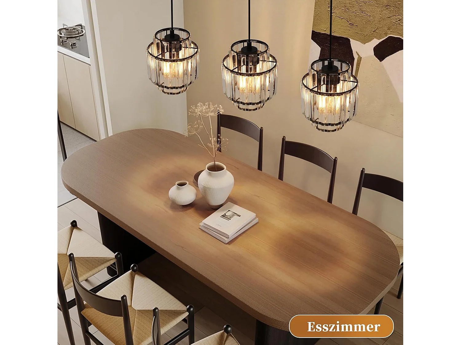 Lampa wisząca Nettlife 1-Light – szklana i kryształowa lampa wisząca, E27, regulowana wysokość, nowoczesny design do jadalni i kuchni