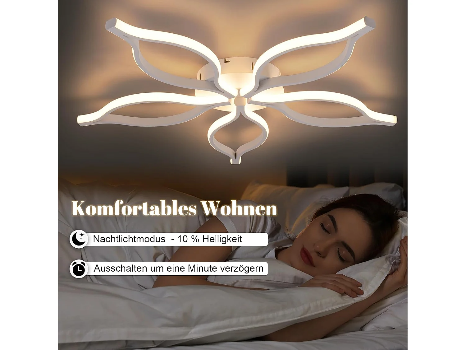NETTLIFE 80 cm 75 W Moderne weiße LED-Deckenleuchte, dimmbar 3000-6500 K mit Fernbedienung, Nachtlichtmodus, Metalldesign für Wohnzimmer, Schlafzimmer, Esszimmer
