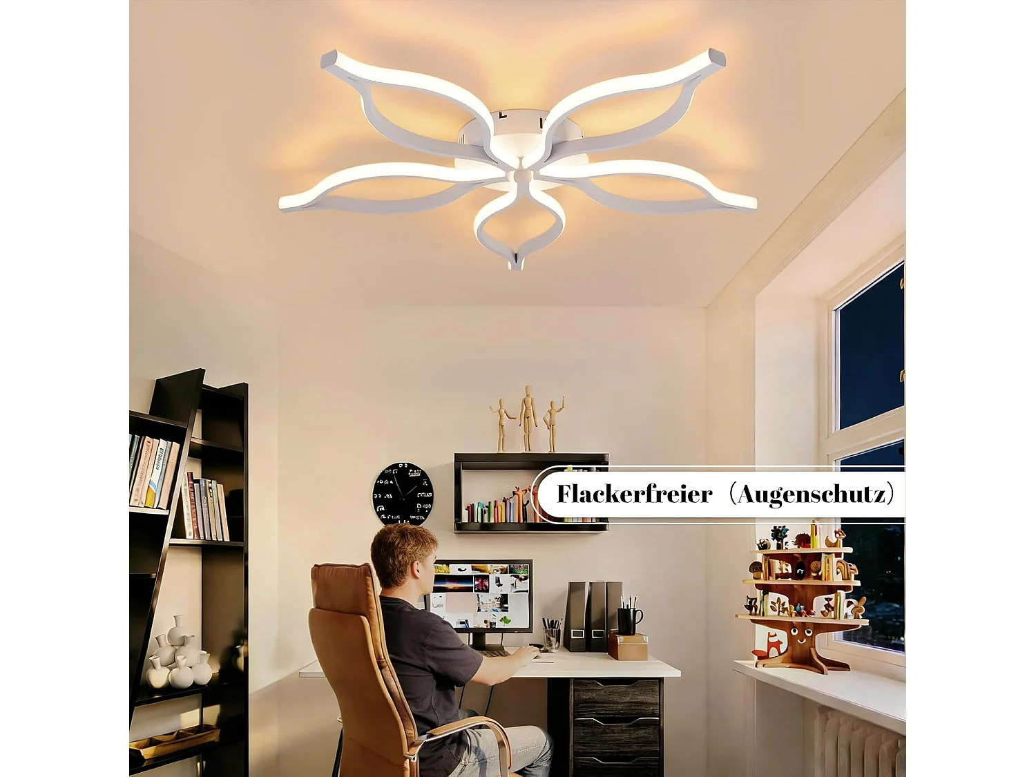 NETTLIFE 80 cm 75 W Moderne weiße LED-Deckenleuchte, dimmbar 3000-6500 K mit Fernbedienung, Nachtlichtmodus, Metalldesign für Wohnzimmer, Schlafzimmer, Esszimmer
