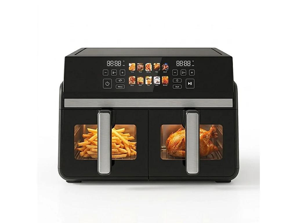 Nettlife 10L Dual-Zone-Heißluftfritteuse mit Sichtfenster, 2200W, SYNC & MATCH, Touchscreen, 24-Stunden-Timer, spülmaschinenfest