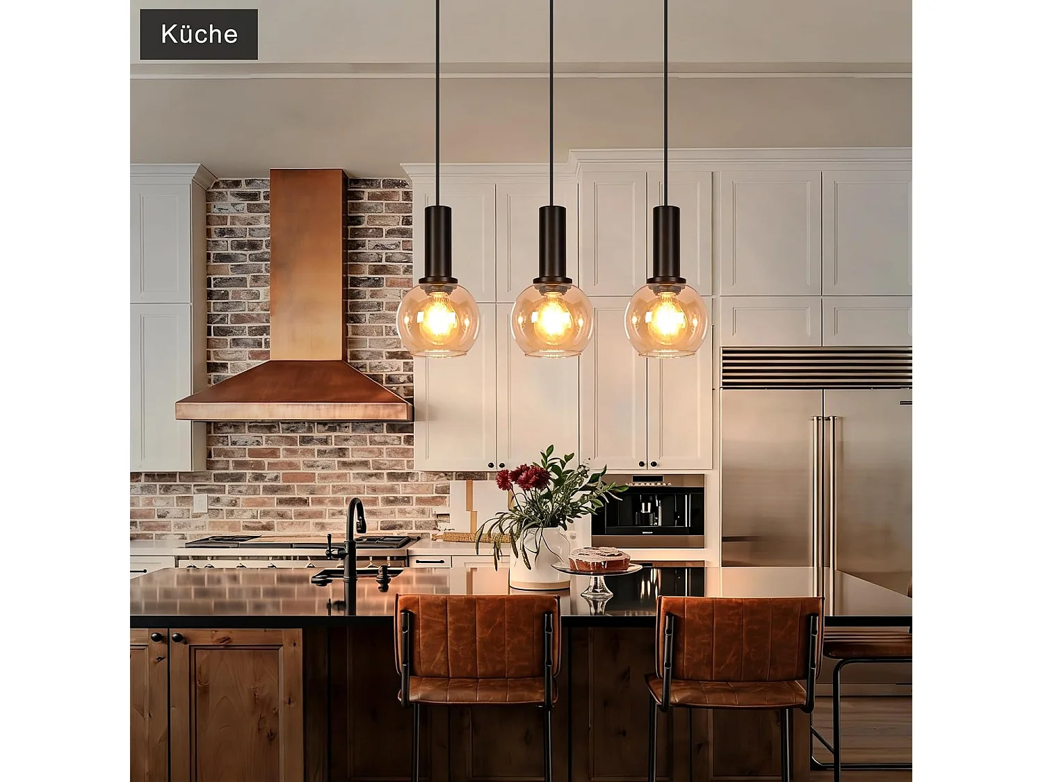NETTLIFE Lampa wisząca w stylu vintage z 3 żarówkami E27, złoty szklany żyrandol do jadalni, regulowana wysokość, oprawa oświetleniowa w stylu