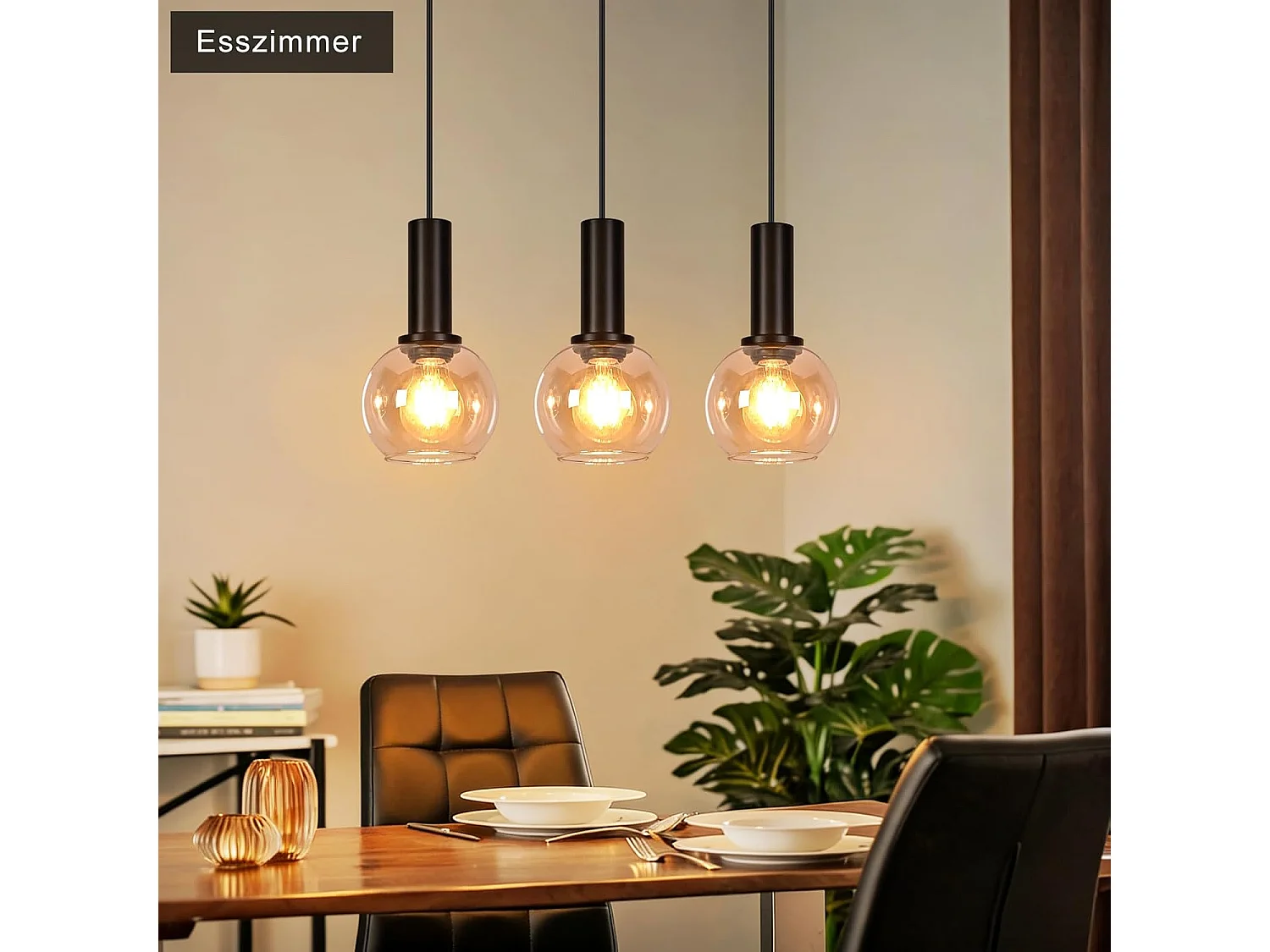 NETTLIFE Lampa wisząca w stylu vintage z 3 żarówkami E27, złoty szklany żyrandol do jadalni, regulowana wysokość, oprawa oświetleniowa w stylu