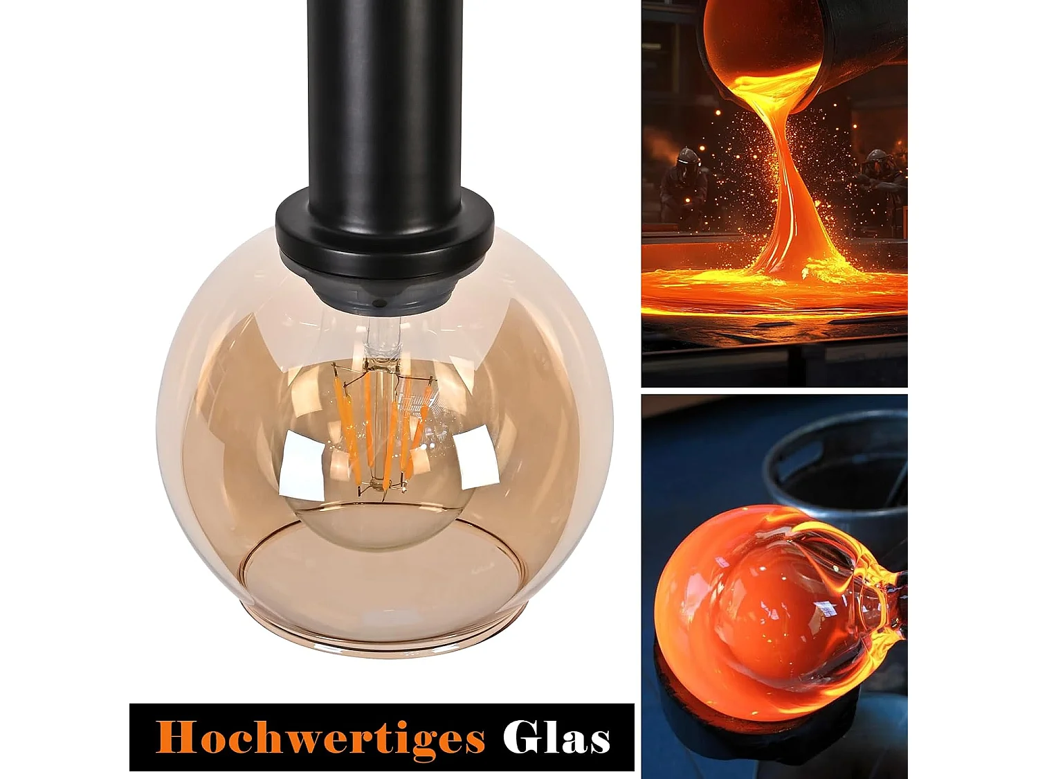 NETTLIFE Lampa wisząca ze szkła w stylu vintage z 4 żarówkami E27, żyrandol z regulacją wysokości, oświetlenie retro do jadalni i salonu (żarówki nie są dołączone)