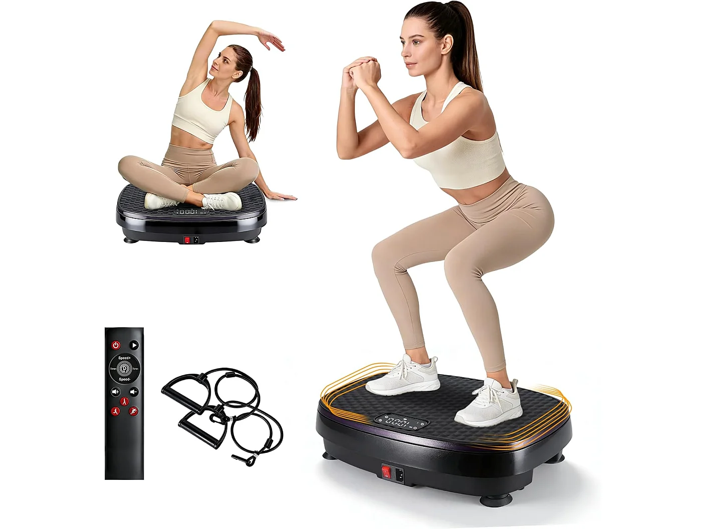 NETTLIFE Vibrationsplatte für Fitness mit Widerstandsbändern – 199 Stufen & 5 Programme – Heimfitnessgerät für ein komplettes Workout